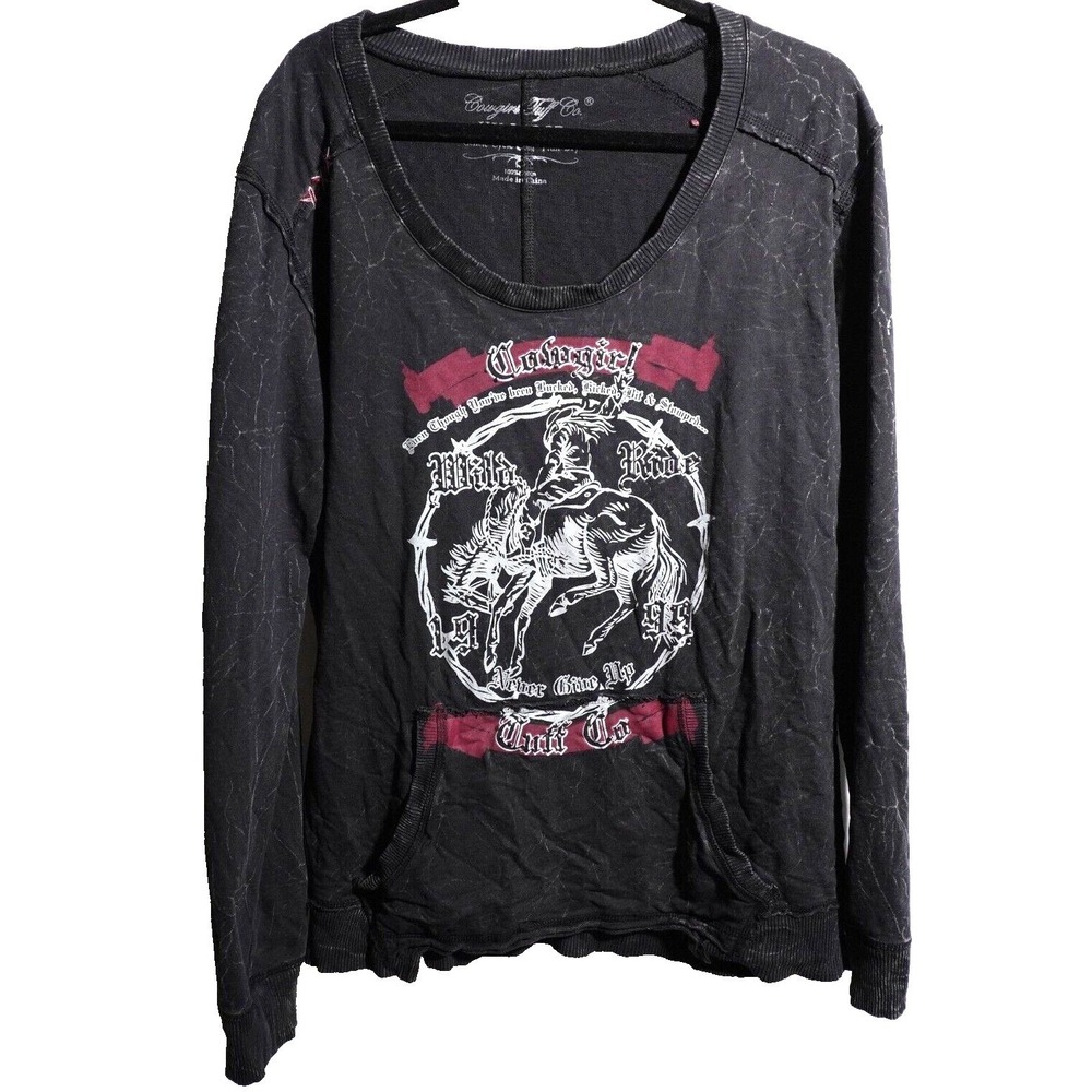 Cowgirl Tuff Co Wild Ride Graphic Long Sleeve Shirt Black Acid Wash XXL